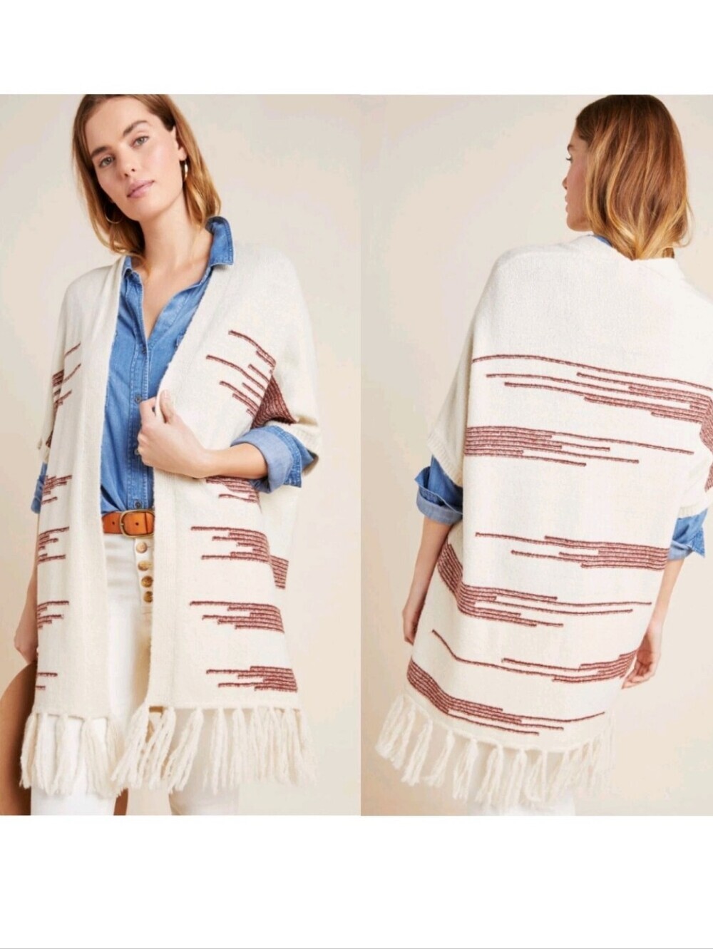 Anthropologie Akemi + Kin Canyon Fringed Wrap Kimono Sweater One Size